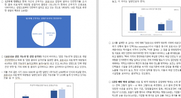 ▲경기도가 도내 코로나 현장대응·의료팀 처우에 대한 실태 조사자료./경기도