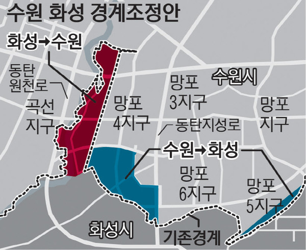 수원시와 화성시의 경계조정 지역