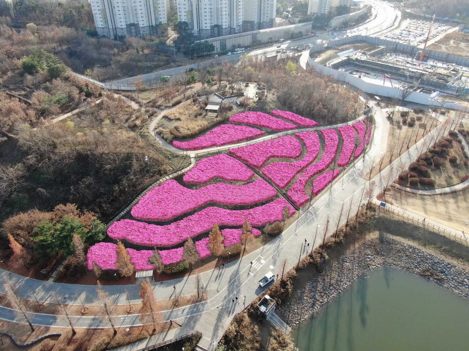 올 봄, 광교호수공원 하늘전망대 일원에 철쭉동산이 조성되고, 재미난밭 잔디광장에느티나무 등이 추가 식재돼 시민들이 더욱 편리하게 이용 할 것으로 보인다. [사진= 수원시]