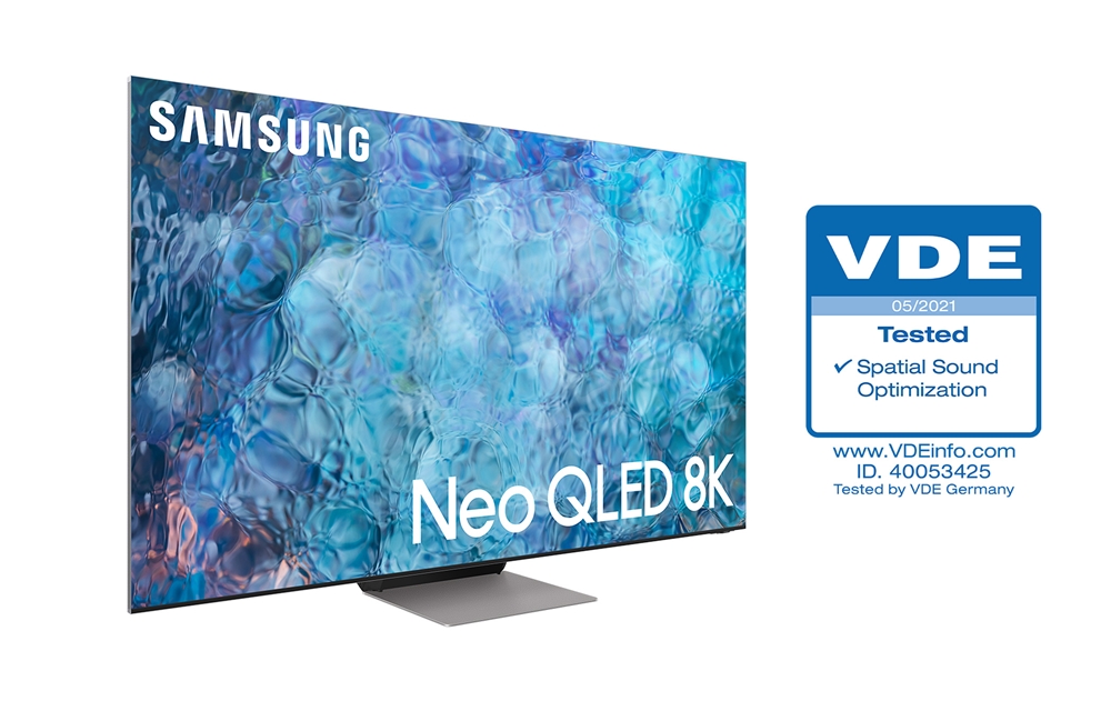 삼성 Neo QLED 제품 이미지와 VDE 인증 로고 [사진=삼성전자]