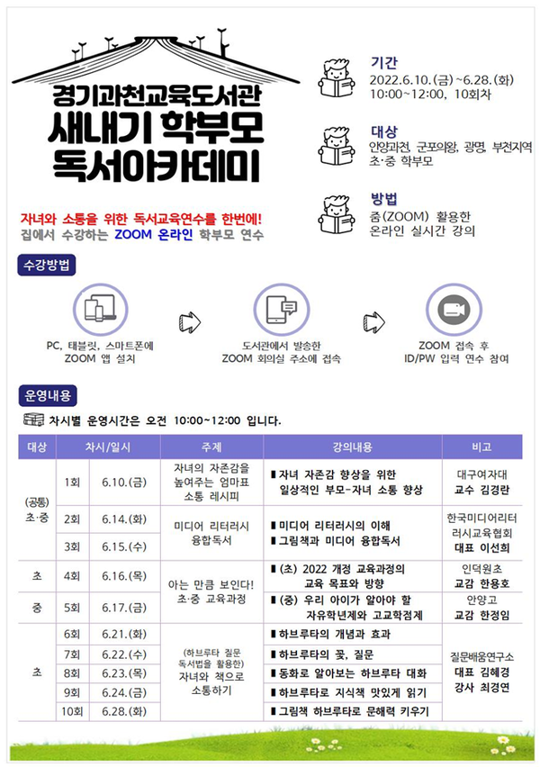 경기과천교육도서관 ‘새내기 학부모 독서아카데미’ 운영 내용 [이미지=경기도교육청]