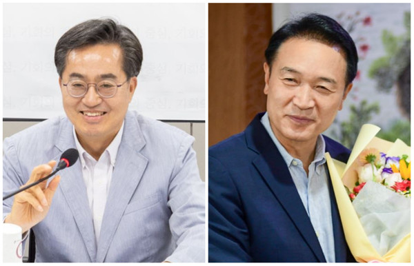 김동연 경기도지사 당선인(왼쪽)과 임태희 경기도교육감 당선인