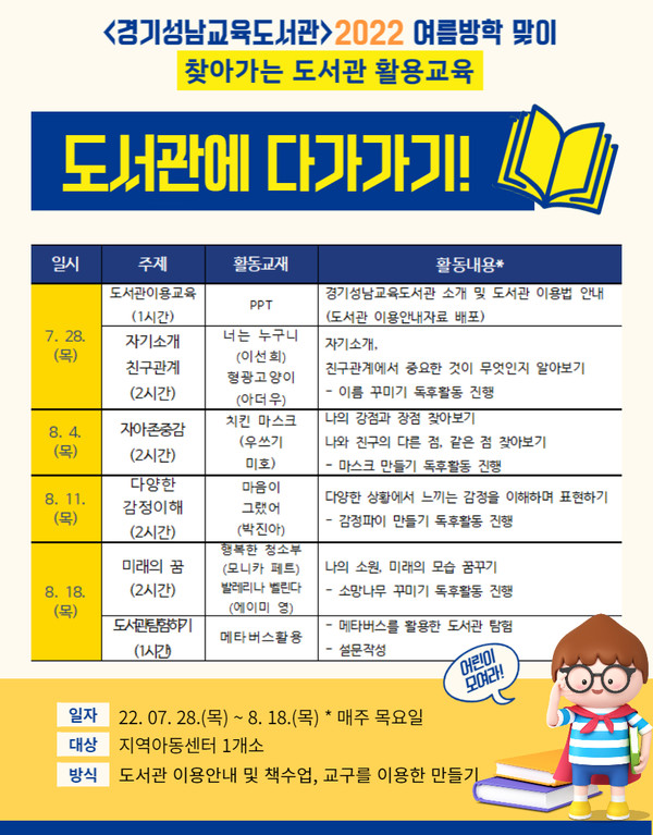 찾아가는 도서관 활용 교육(도서관에 다가가기) 안내 이미지[사진=경기성남교육도서관]