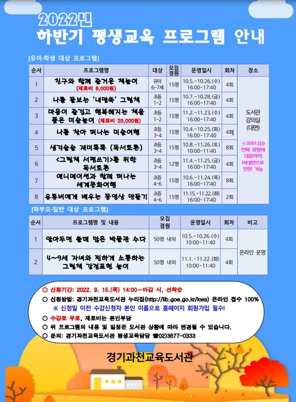 2022년 하반기 평생교육 프로그램 수강생 모집 안내문[사진=경기도교육청]