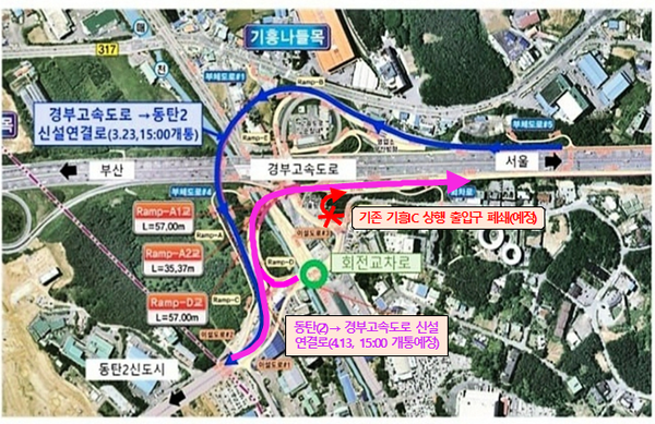 13일,경부고속도로 기흥나들목 상행 연결램프 임시개통[사진=화성시]