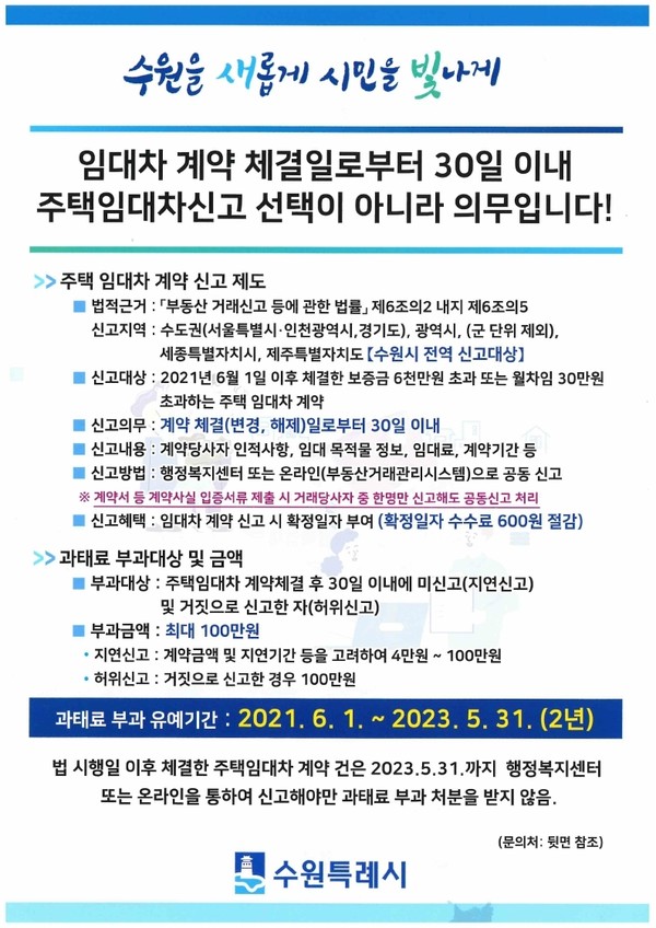 주택임대차신고 안내문[사진=수원특례시]