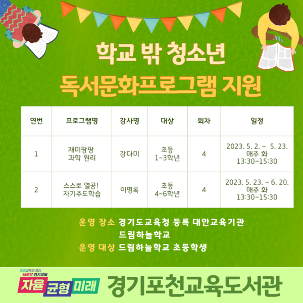 경기포천교육도서관, 학교 밖 청소년 대상 독서문화프로그램 운영[사진=경기도교육청]