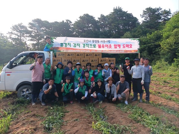 중앙동 새마을회, 감자수확으로 이웃사랑에 한걸음더[사진=오산시]