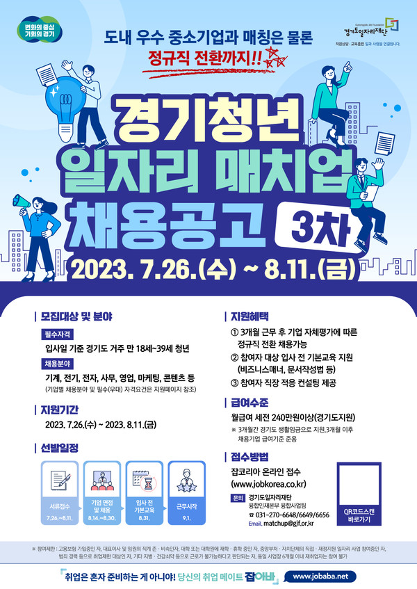 경기청년 일자리 매치업 3차 채용공고 [이미지=경기도]