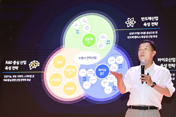 이재준 시장이 강연하고 있다. [사진=수원시]