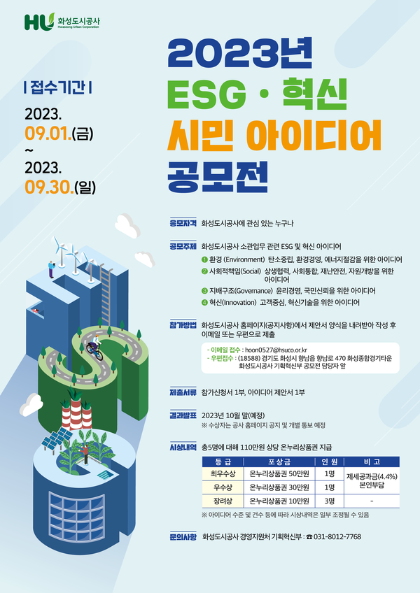 화성도시공사 ESG·혁신 시민 아이디어 공모전 포스터 [이미지=화성도시공사]