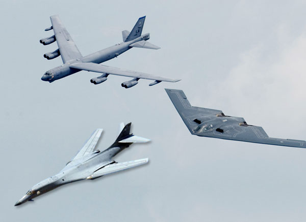 ▲美 전략폭격기 B-52, B-1B, B-2 모습./미 공군 홈페이지